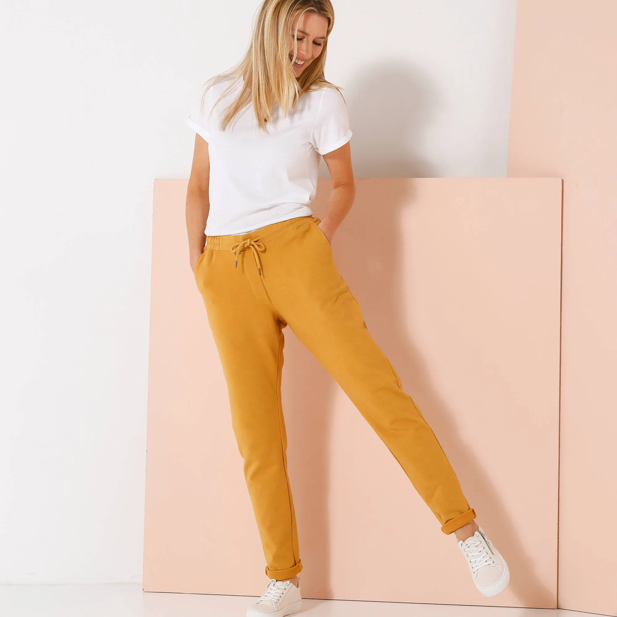 Broek<Blancheporte Joggpant in molton met elastische taille honing