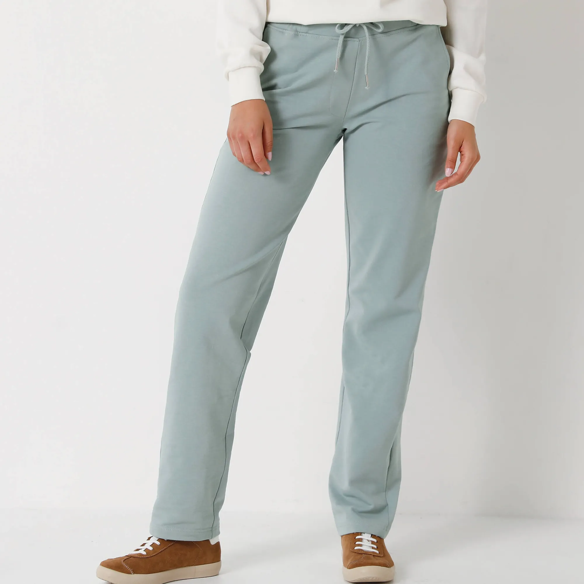 Broek<Blancheporte Joggpant in molton met elastische taille grijsgroen