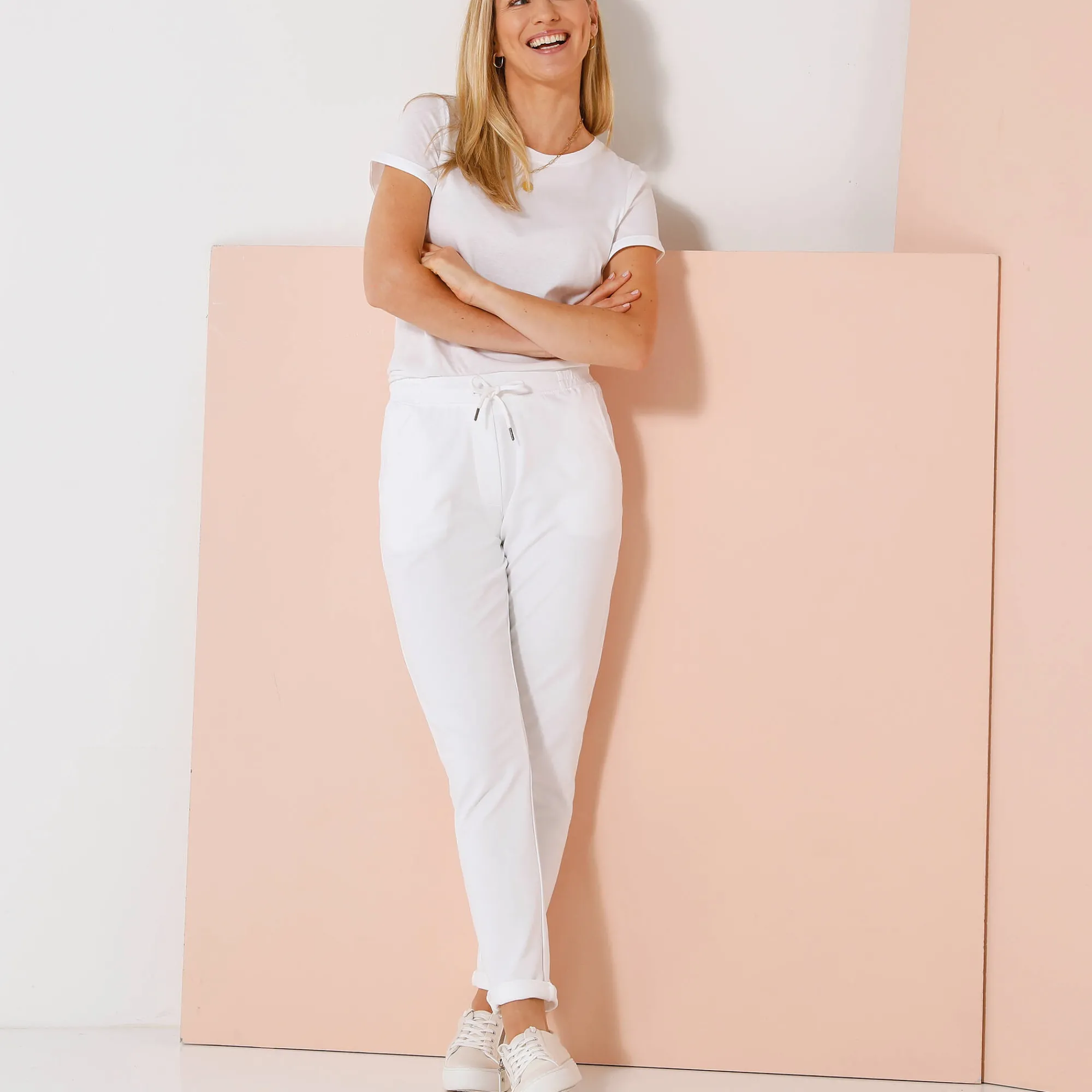 Broek<Blancheporte Joggpant in molton met elastische taille wit