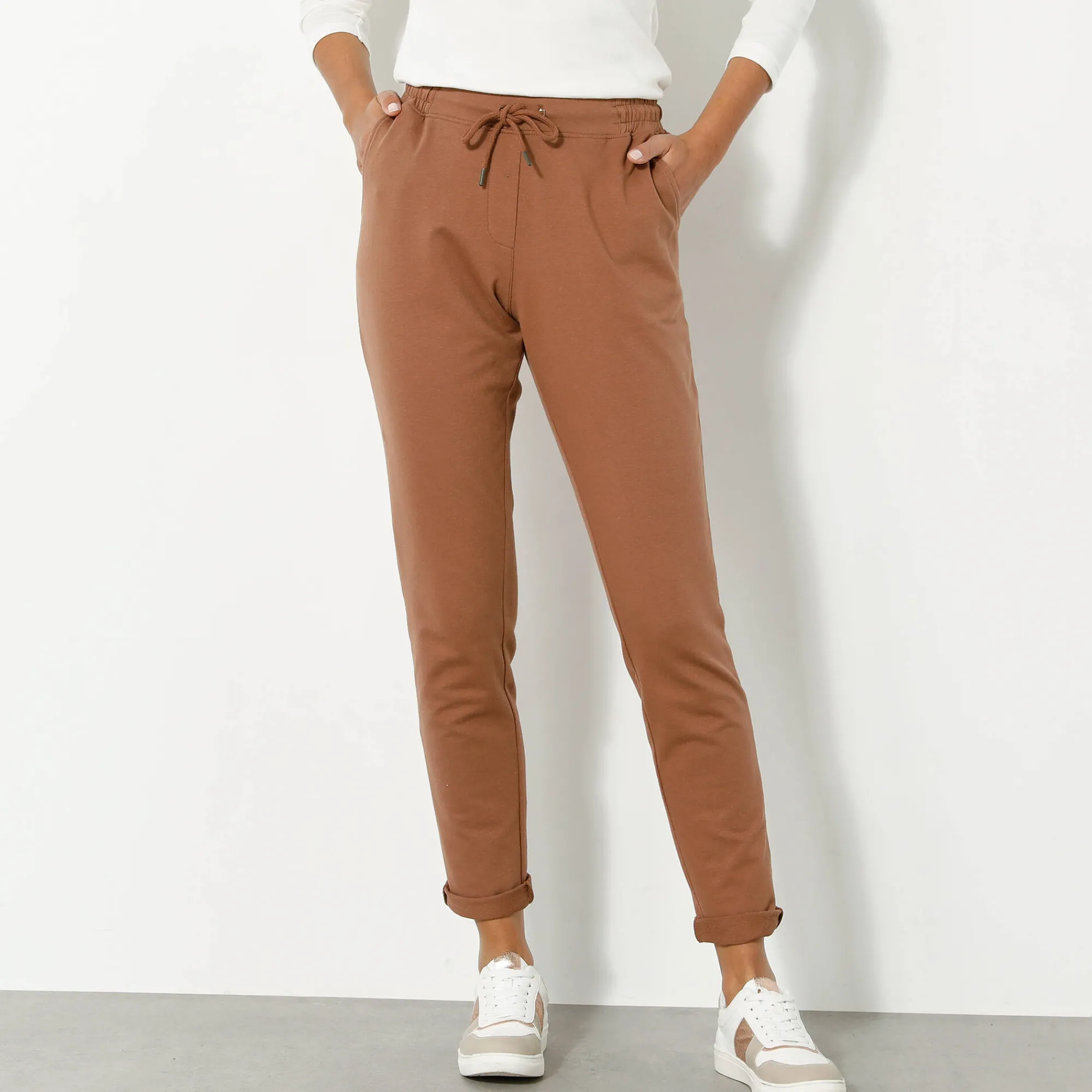 Broek<Blancheporte Joggpant in molton met elastische taille karamel