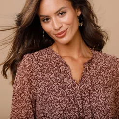 Jurk<Lora Zellini Jurk in bedrukte voile chocolade / beige