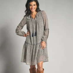 Jurk<Lora Zellini Jurk in bedrukte voile marine / beige