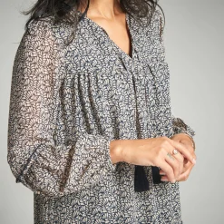 Jurk<Lora Zellini Jurk in bedrukte voile marine / beige