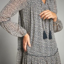 Jurk<Lora Zellini Jurk in bedrukte voile marine / beige