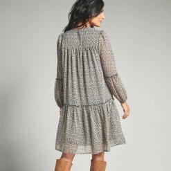 Jurk<Lora Zellini Jurk in bedrukte voile marine / beige