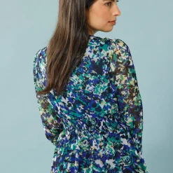 Jurk<Blancheporte Jurk in bedrukte voile, speciaal voor kleine lengtes marine / groen