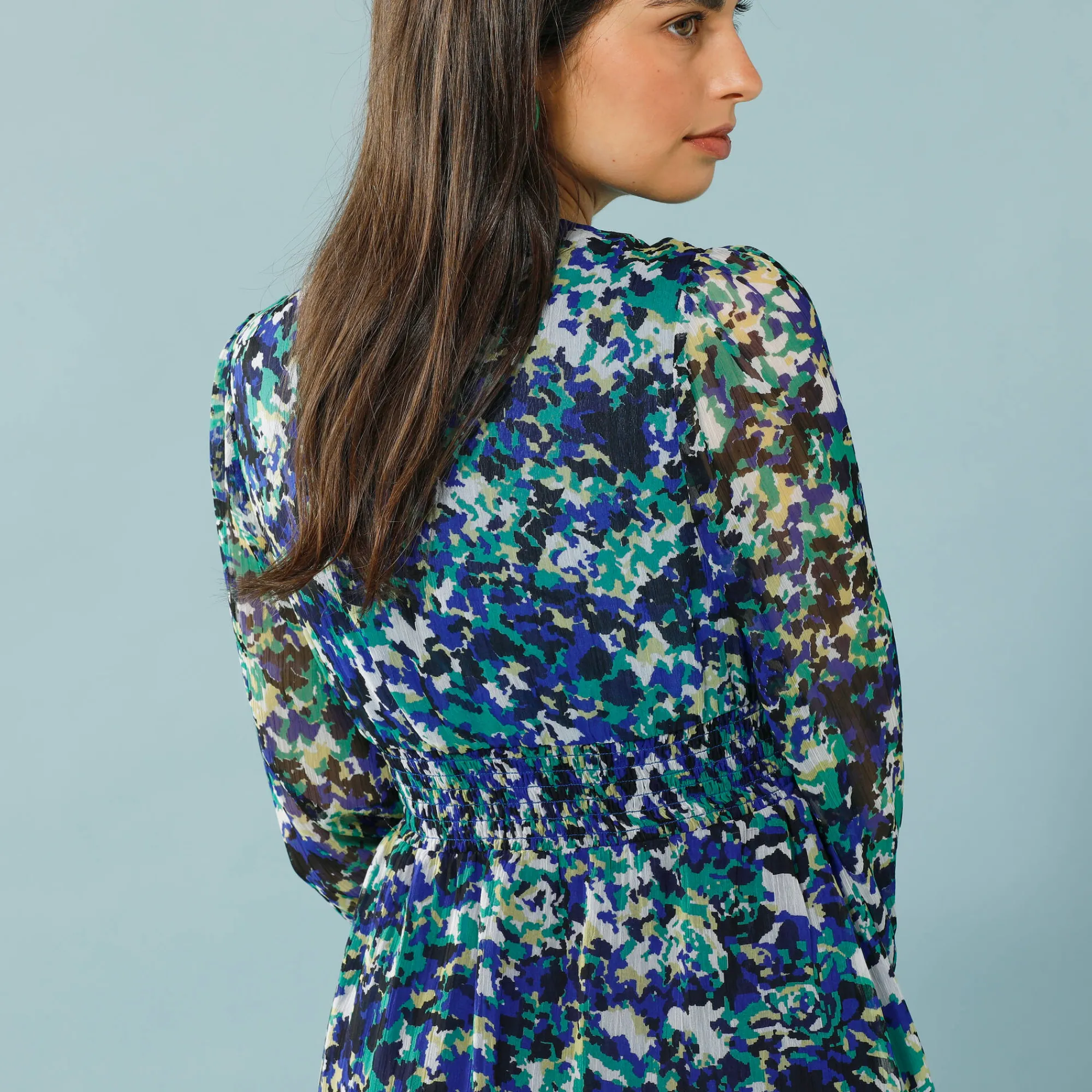 Jurk<Blancheporte Jurk in bedrukte voile, speciaal voor kleine lengtes marine / groen