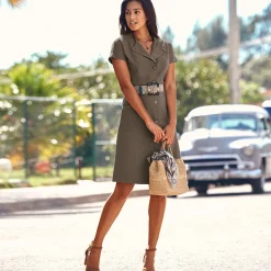 Jurk<Blancheporte Jurk in safaristijl met knoopsluiting taupe