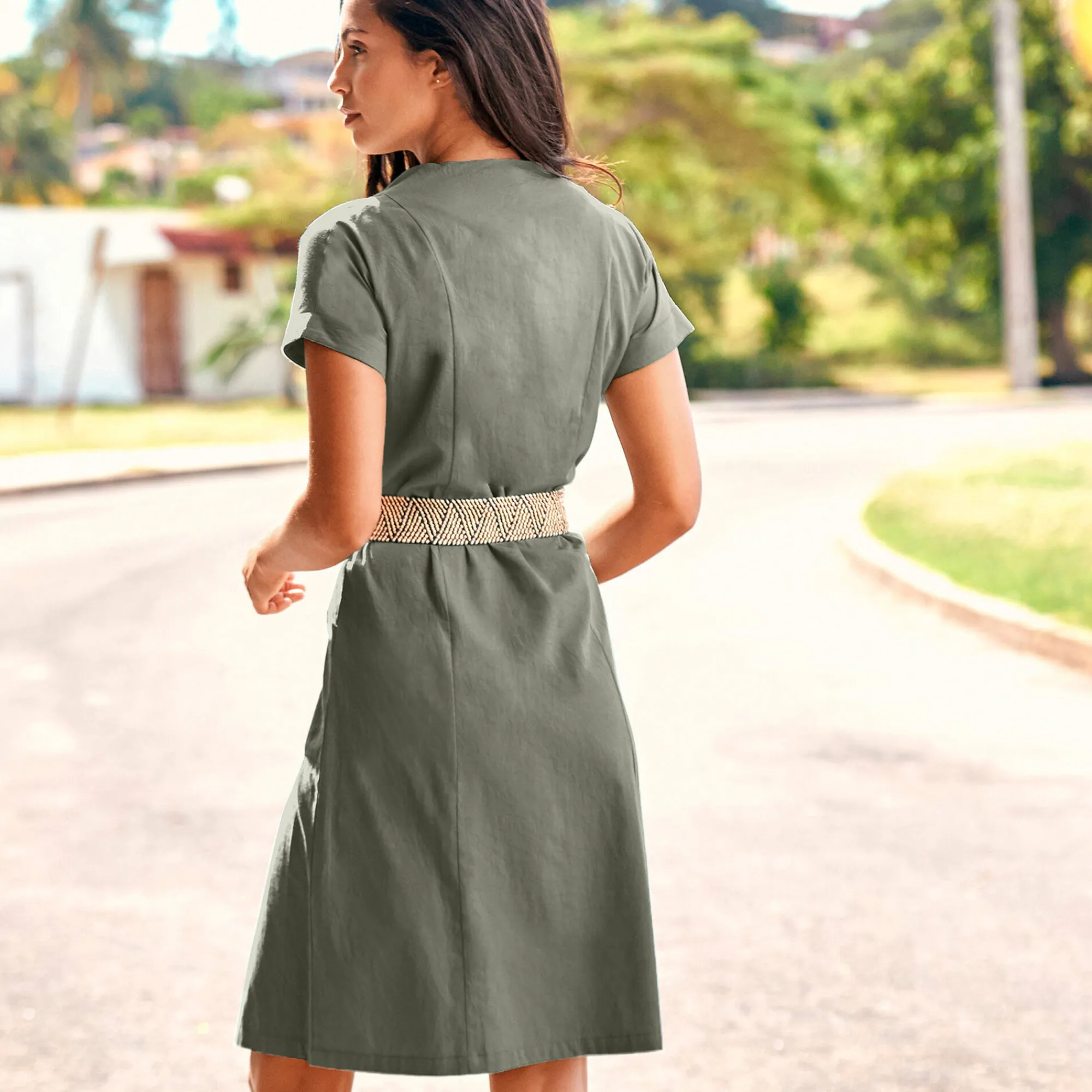 Jurk<Blancheporte Jurk in safaristijl met knoopsluiting kaki