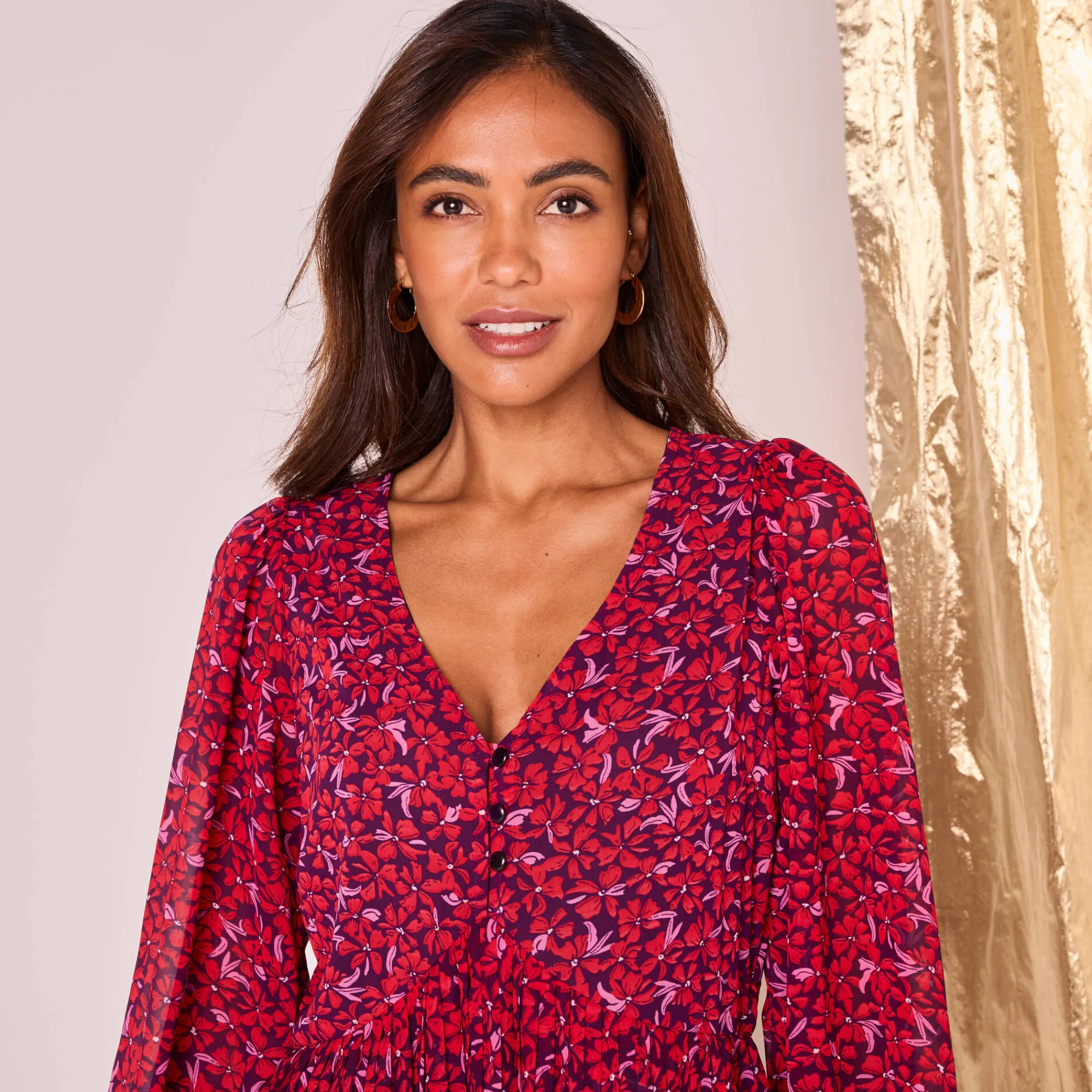 Feestoutfits Dames|Jurk<Blancheporte Jurk met bloemenprint, plissévoile pruim / rood