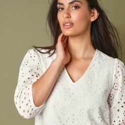 Jurk<Blancheporte Jurk met broderie anglaise en 3/4-mouwen wit