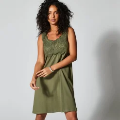 Jurk<Blancheporte Jurk met macramé frontje kaki