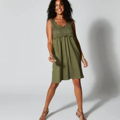 Jurk<Blancheporte Jurk met macramé frontje kaki