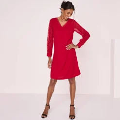 Jurk<Blancheporte Jurk met mouwen in plumetis rood