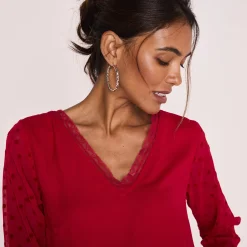 Jurk<Blancheporte Jurk met mouwen in plumetis rood