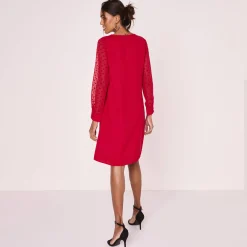 Jurk<Blancheporte Jurk met mouwen in plumetis rood
