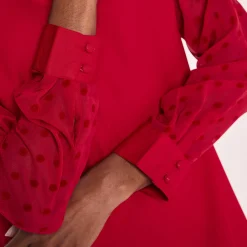 Jurk<Blancheporte Jurk met mouwen in plumetis rood