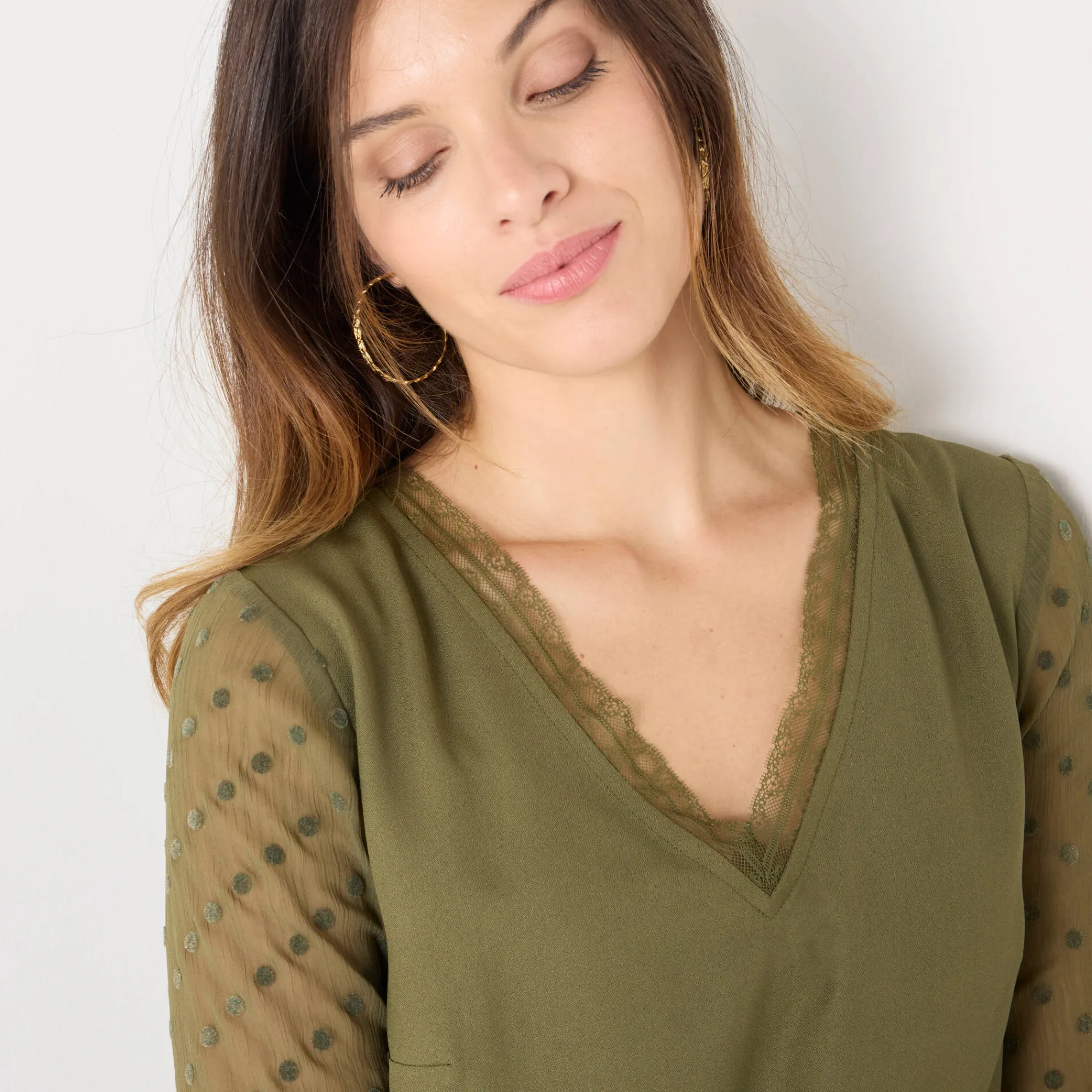 Feestoutfits Dames|Jurk<Blancheporte Jurk met mouwen in plumetis bronskleur