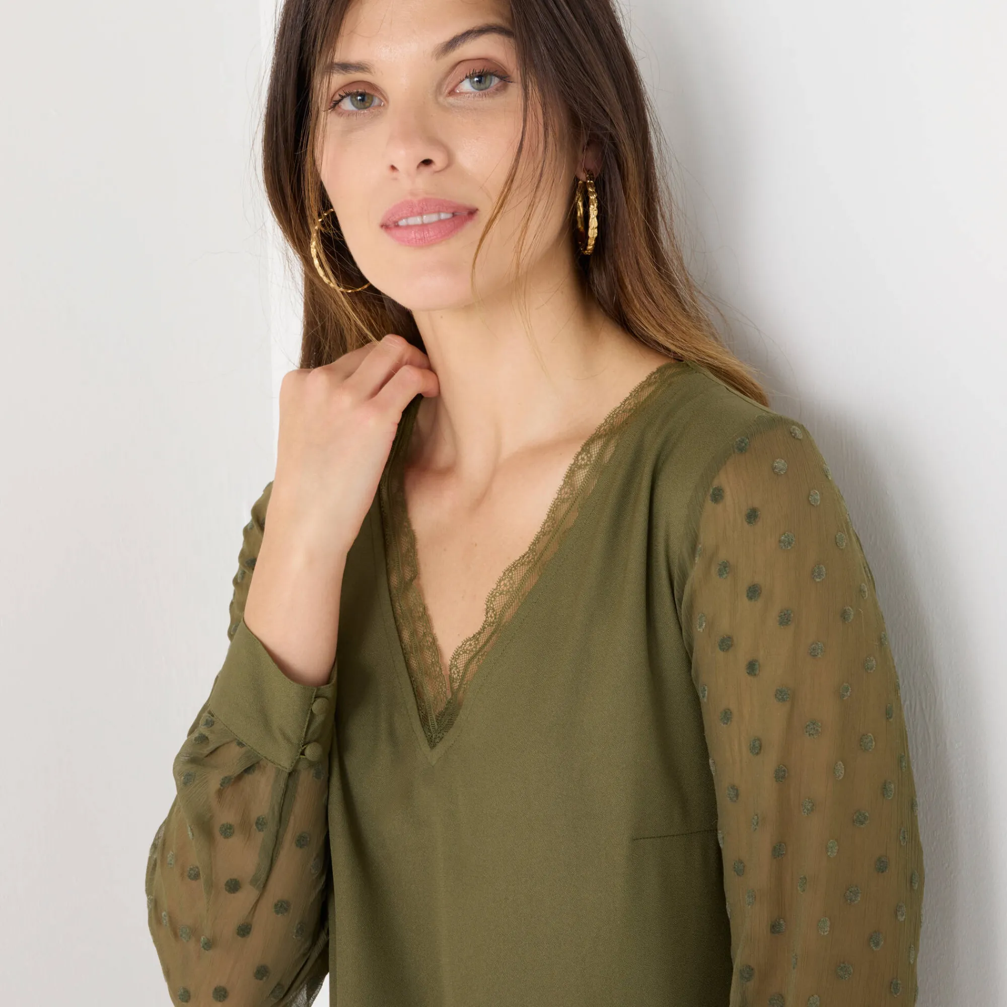 Feestoutfits Dames|Jurk<Blancheporte Jurk met mouwen in plumetis bronskleur