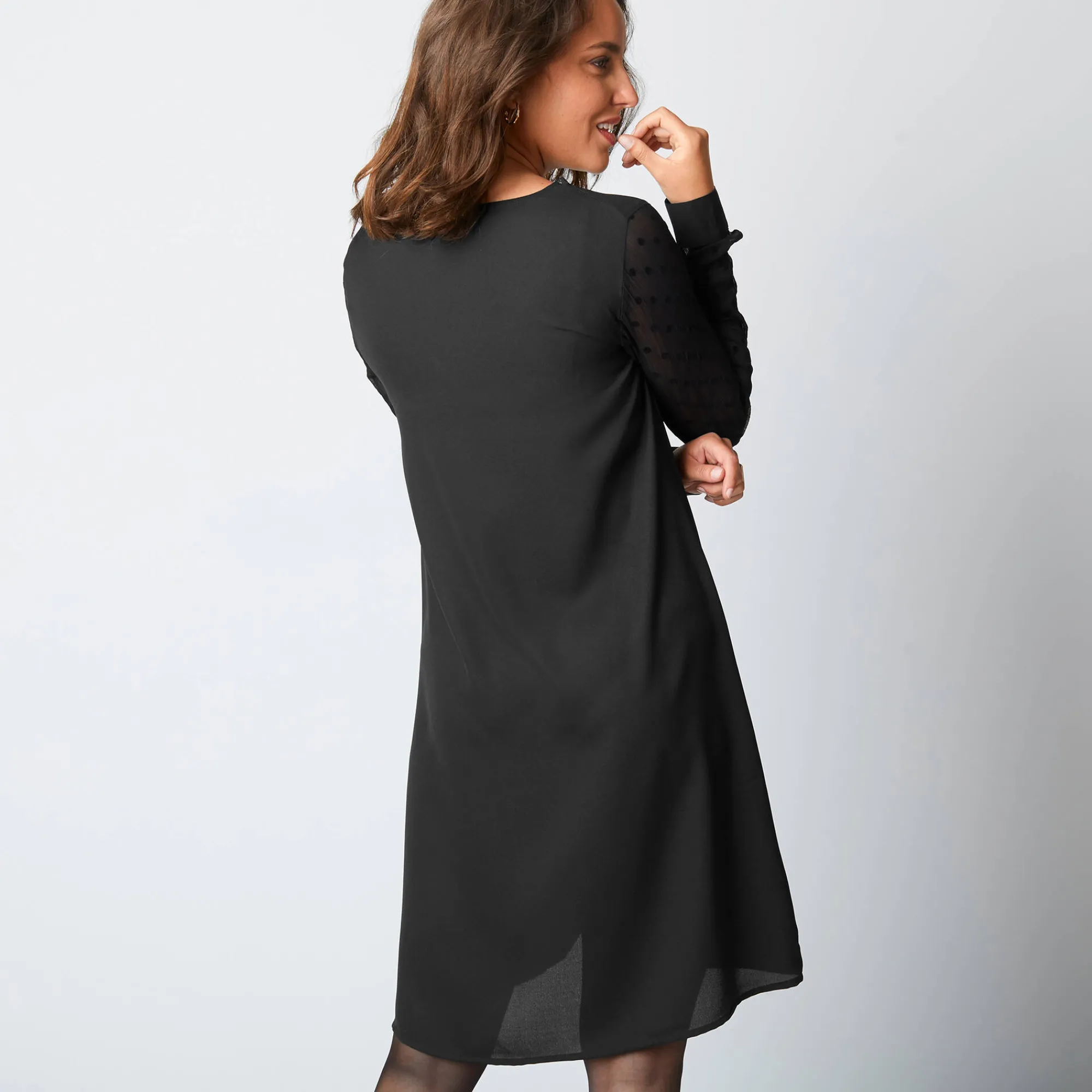 Feestoutfits Dames|Jurk<Blancheporte Jurk met mouwen in plumetis zwart