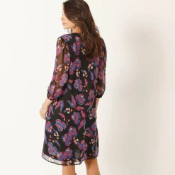 Jurk<Blancheporte Jurk met plooien, voile met bloemenprint zwart / paars