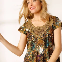 Jurk<Blancheporte Jurk met tropical print - decolleté met macramé honing