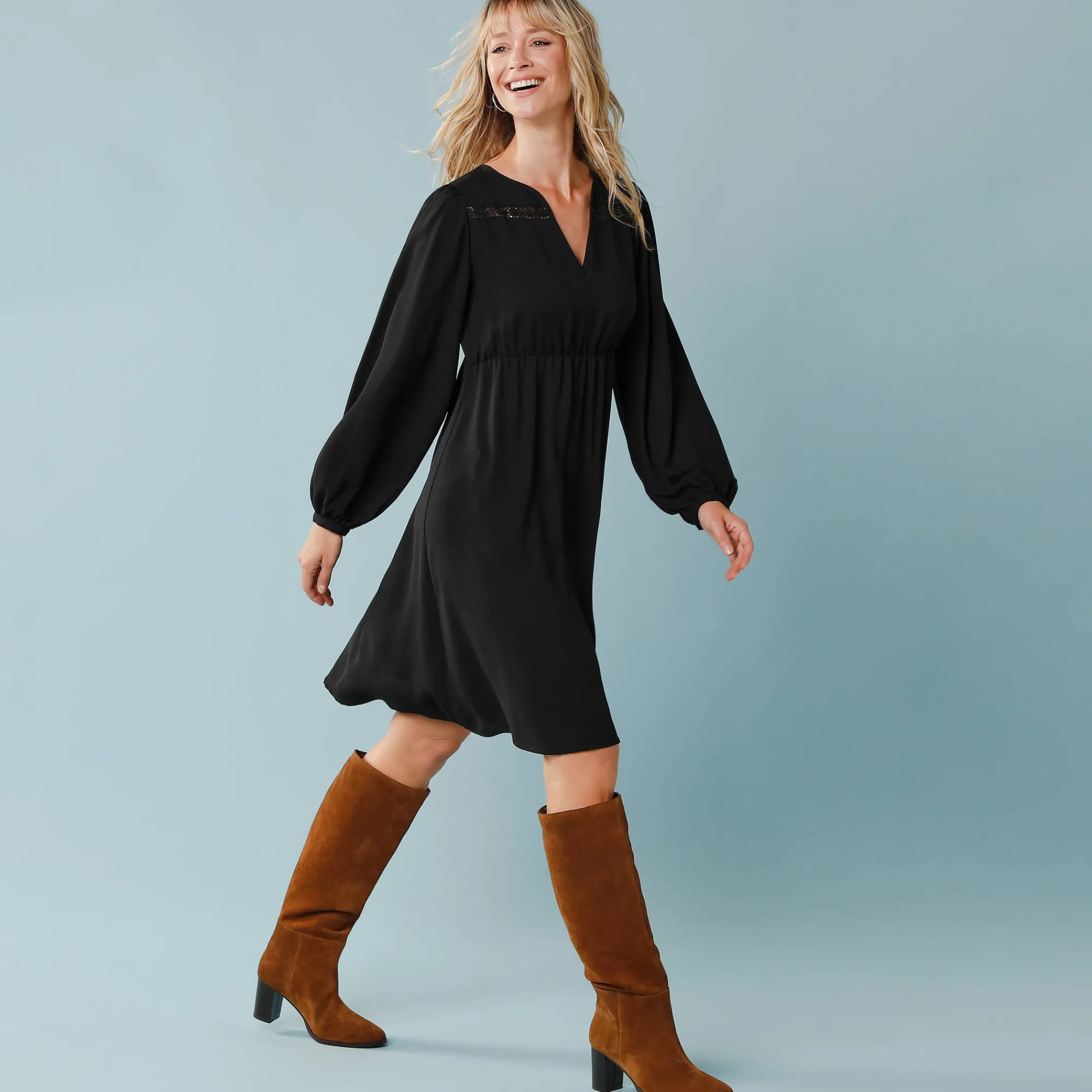 Feestoutfits Dames|Jurk<Blancheporte Jurk met uitlopende onderkant, kleine lengtes zwart
