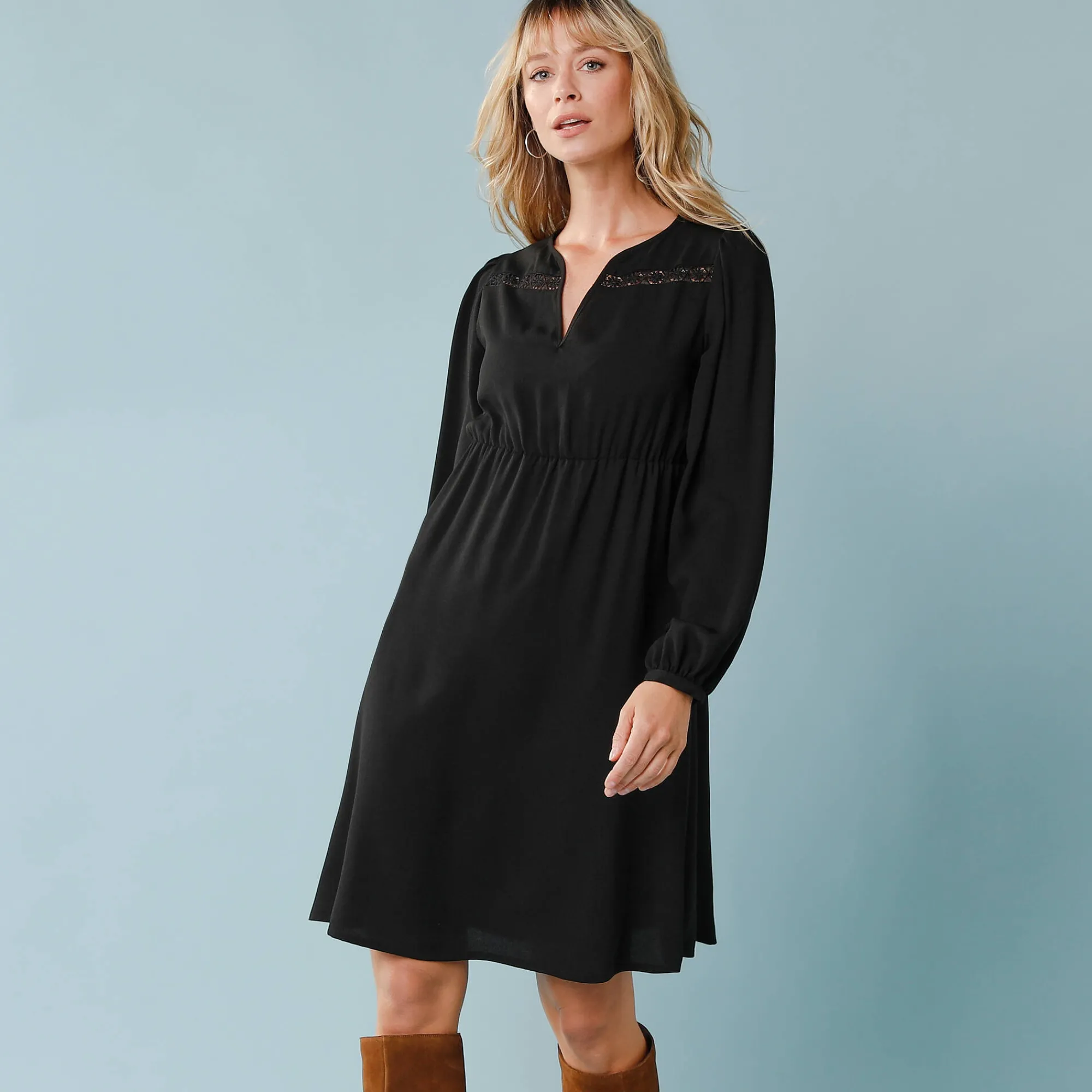 Feestoutfits Dames|Jurk<Blancheporte Jurk met uitlopende onderkant, kleine lengtes zwart
