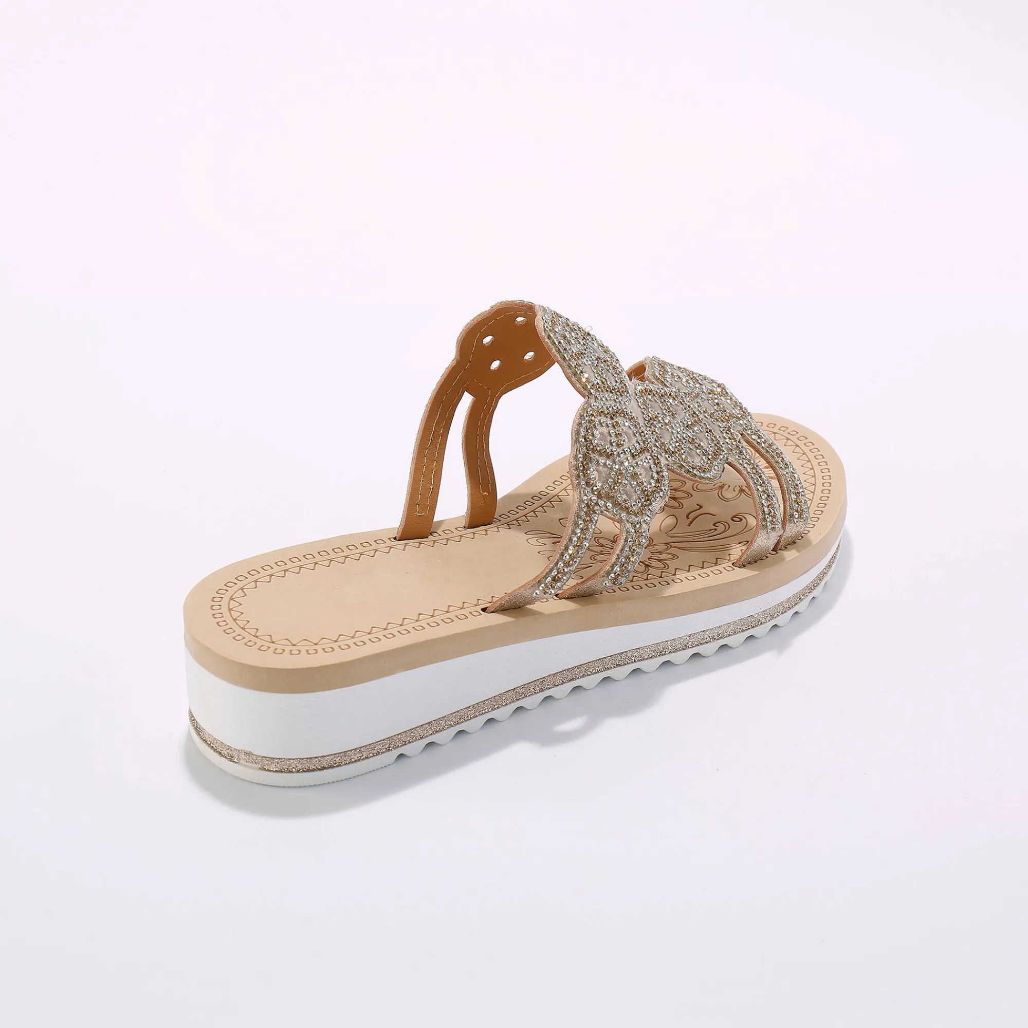 Muiltjes En Klompen|Sandalen En Espadrilles<Blancheporte Juweelmuiltjes met sleehak, pasjes met stras en pareltjes goudkleurig