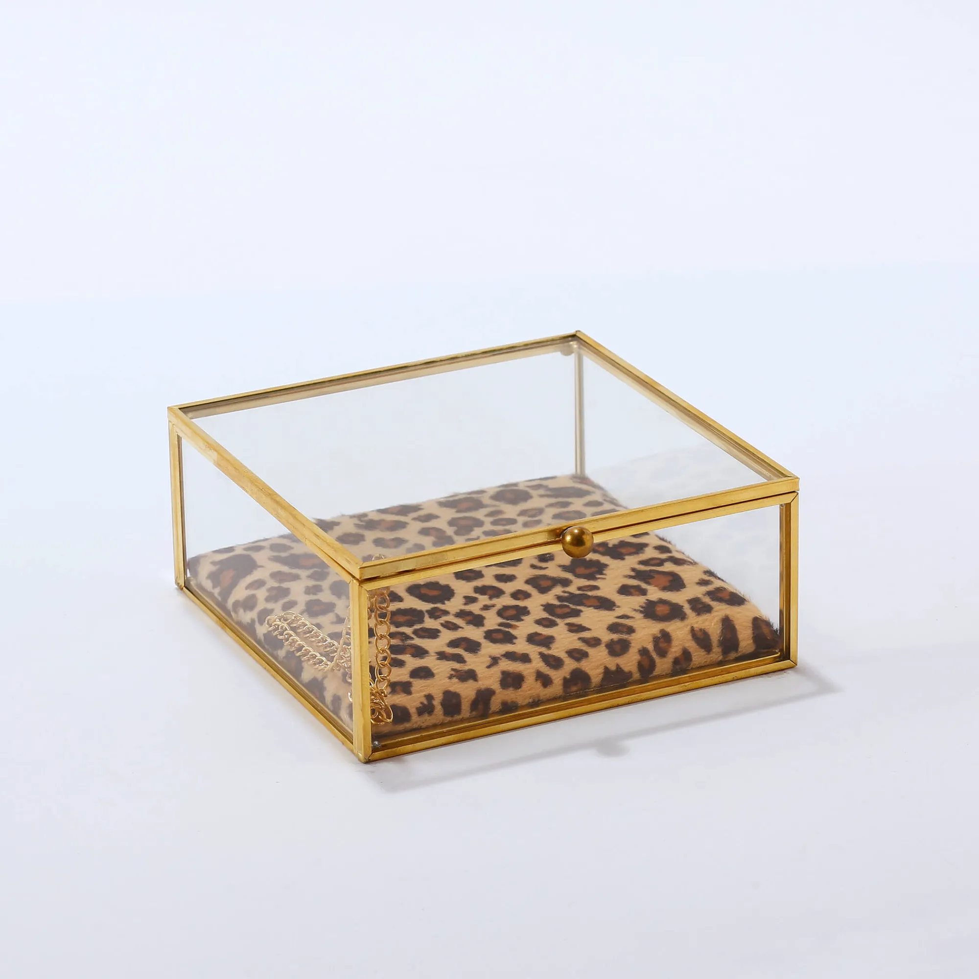 Feestdecoratie|Decoratieartikel<Blancheporte Juwelendoos in glas en metaal, kussentje met luipaardmotief goudkleurig