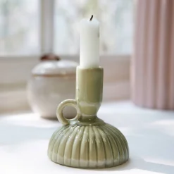 Lichtgevende Decoratie|Decoratieartikel<Blancheporte Kaarshouder in gegroefde keramiek, groen