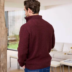 Trui En Vest<Blancheporte Kabeltrui in Iers tricot met truckerskraag chiné bordeaux