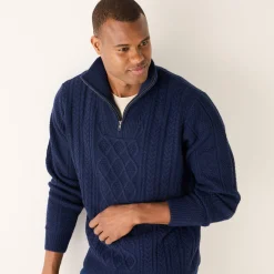 Trui En Vest<Blancheporte Kabeltrui in Iers tricot met truckerskraag marine