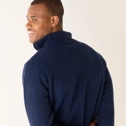 Trui En Vest<Blancheporte Kabeltrui in Iers tricot met truckerskraag marine