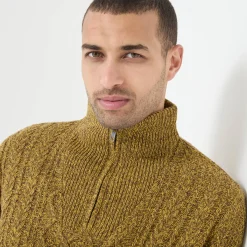 Trui En Vest<Blancheporte Kabeltrui in Iers tricot met truckerskraag gespikkeld curry