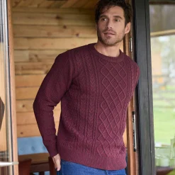 Trui En Vest<Blancheporte Kabeltrui met ronde hals chiné bordeaux