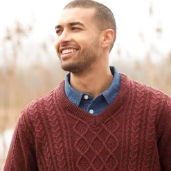 Trui En Vest<Blancheporte Kabeltrui met V-hals chiné bordeaux
