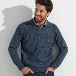 Trui En Vest<Blancheporte Kabeltrui met V-hals gespikkeld blauw