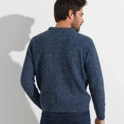 Trui En Vest<Blancheporte Kabeltrui met V-hals gespikkeld blauw