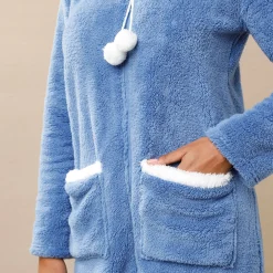 Peignoir En Kamerjas<Blancheporte Kamerjas in fleece jeansblauw / ecru