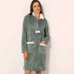 Peignoir En Kamerjas<Blancheporte Kamerjas in fleece kaki / ecru