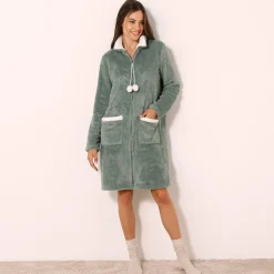 Peignoir En Kamerjas<Blancheporte Kamerjas in fleece kaki / ecru