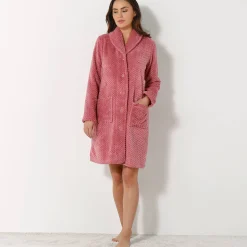Peignoir En Kamerjas<Blancheporte Kamerjas in fleecetricot met sjaalkraag - 95 cm lang roze