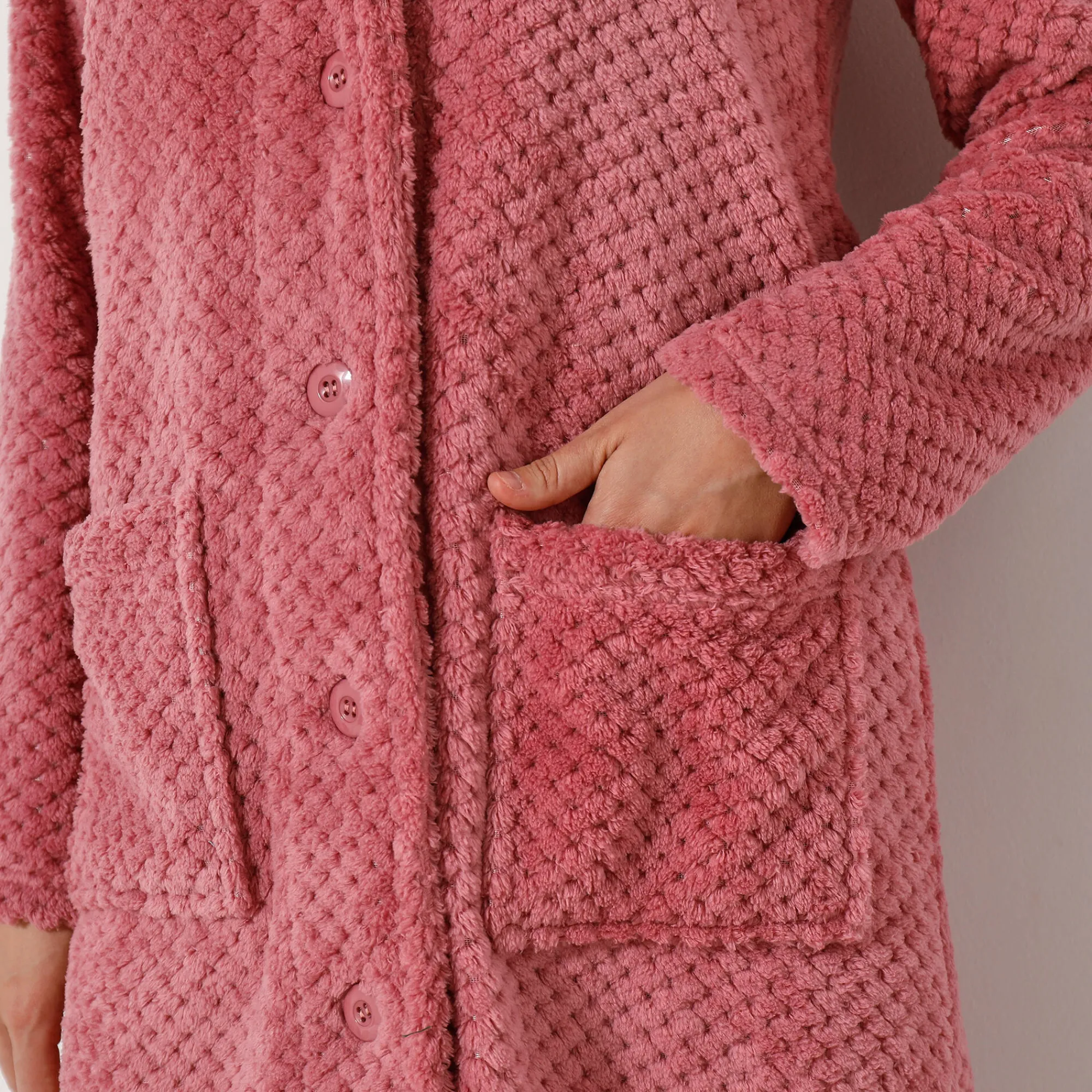 Peignoir En Kamerjas<Blancheporte Kamerjas in fleecetricot met sjaalkraag - 95 cm lang roze