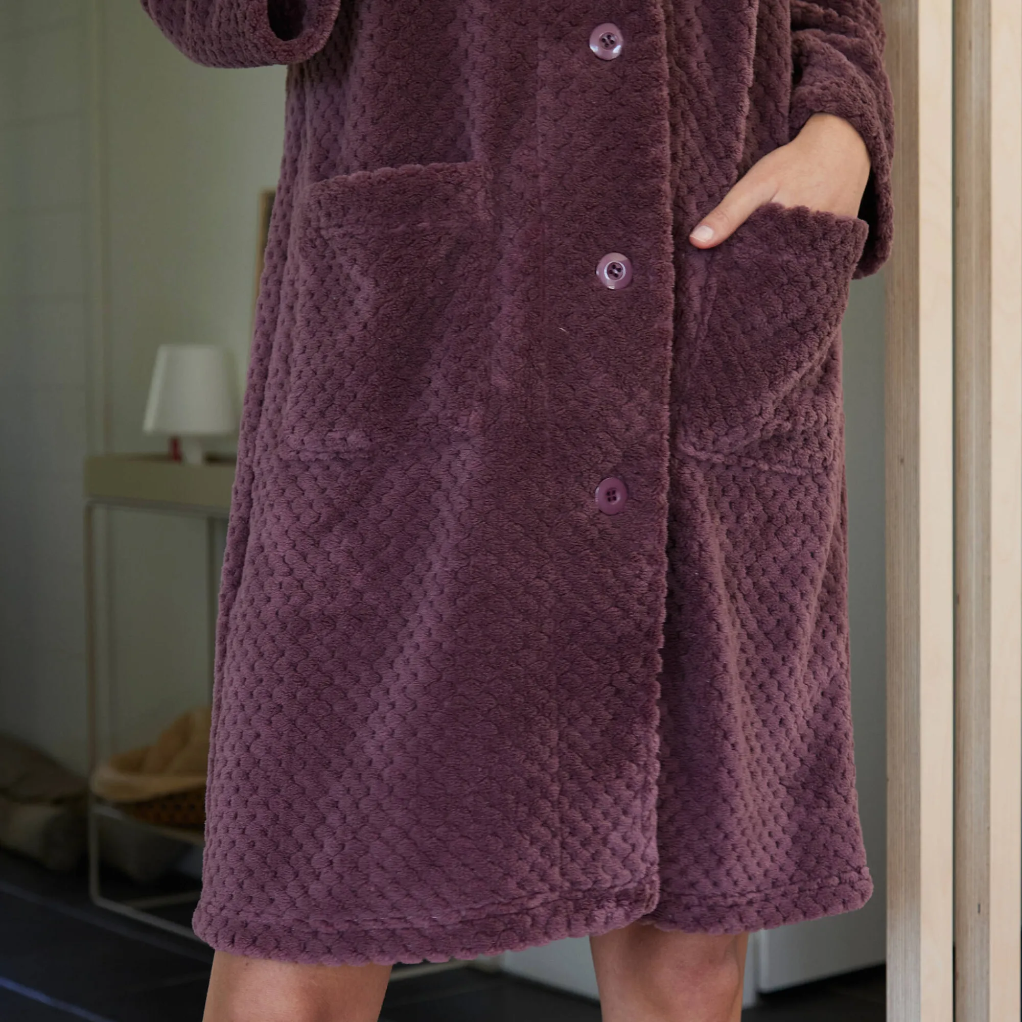 Peignoir En Kamerjas<Blancheporte Kamerjas in fleecetricot met sjaalkraag - 95 cm lang taupe