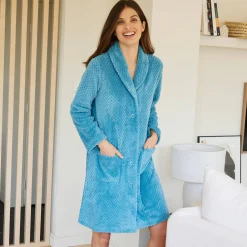 Peignoir En Kamerjas<Blancheporte Kamerjas in fleecetricot met sjaalkraag - 95 cm lang turkoois