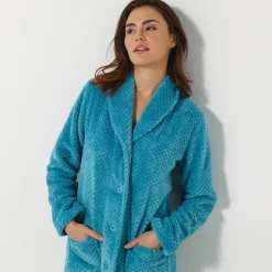 Peignoir En Kamerjas<Blancheporte Kamerjas in fleecetricot met sjaalkraag - 120 cm lang turkoois