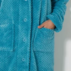 Peignoir En Kamerjas<Blancheporte Kamerjas in fleecetricot met sjaalkraag - 120 cm lang turkoois