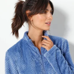 Peignoir En Kamerjas<Blancheporte Kamerjas met rits in fleecetricot met textuur jeansblauw