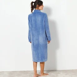 Peignoir En Kamerjas<Blancheporte Kamerjas met rits in fleecetricot met textuur jeansblauw